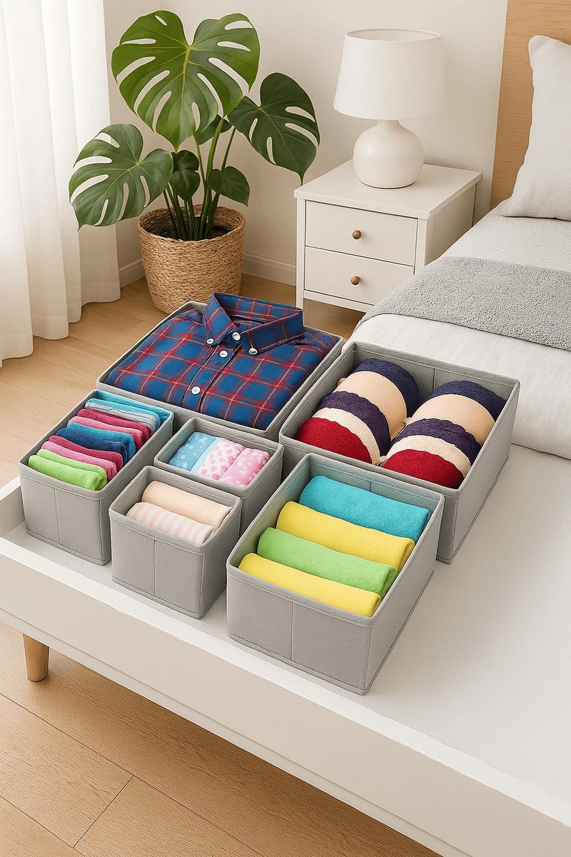 Styleys Non-Woven Foldable Storage Box Drawer Organizer For Innerwear, Clothing, Underwear, Bra, Socks, Tie, Etc. (Set Of 6 - Grey, S12014) - Image 4