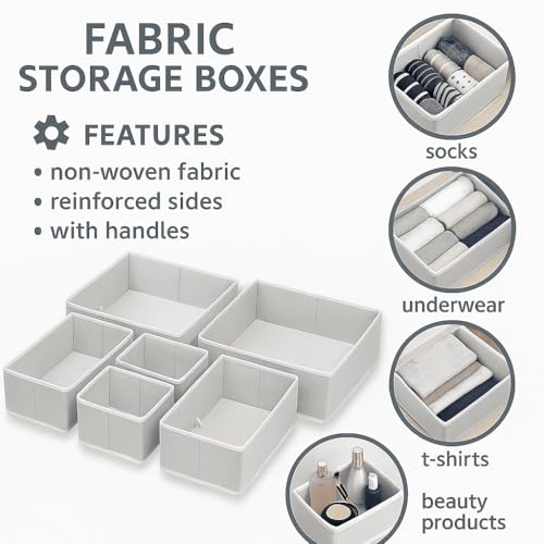 Styleys Non-Woven Foldable Storage Box Drawer Organizer For Innerwear, Clothing, Underwear, Bra, Socks, Tie, Etc. (Set Of 6 - Grey, S12014) - Image 3