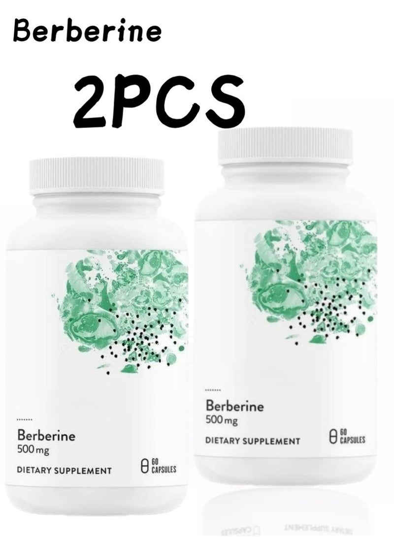 البربارين Thorne Research Berberine-500 (عبوة من زجاجتين) - مركب نباتي 500 مجم، يدعم التمثيل الغذائي السليم للسكر، 60 كبسولة في كل زجاجة - Image 1
