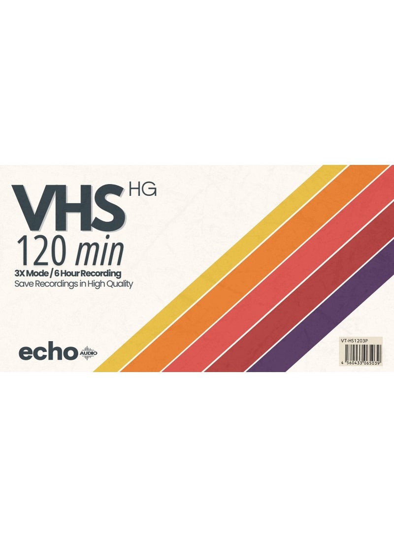 echo AUDIO Blank Video Cassette Tape VHS HG 120 Minutes 3X Mode Upto 6 Hours Recording High Grade - Image 1
