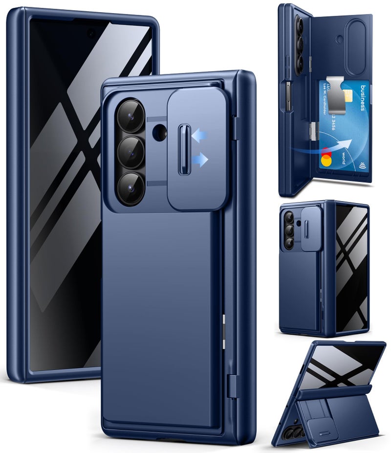 TONGATE Wallet for Z Fold 7 Case with Privacy Screen Protector, [4-Card Holder][Anti Spy] Built-in Large Stand & Slide Camera Cover Z7 Shockproof Phone Case for Samsung Galaxy Z Fold 7 2025 8", Blue - Image 1