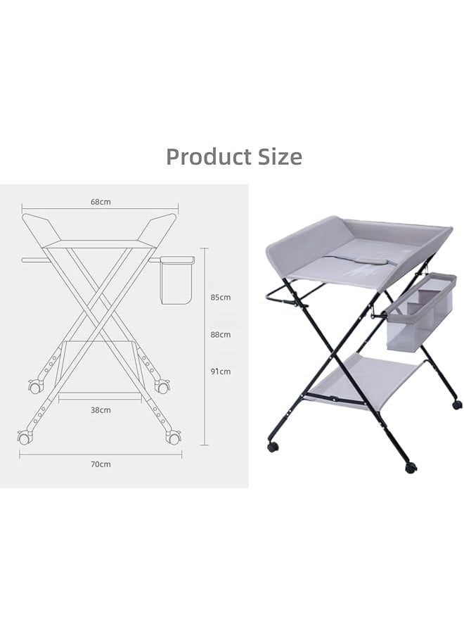 erorex Baby Changing Table Dresser Foldable Changing Table With Wheels Bottom Rack Side Basket And Clothes  - Image 5