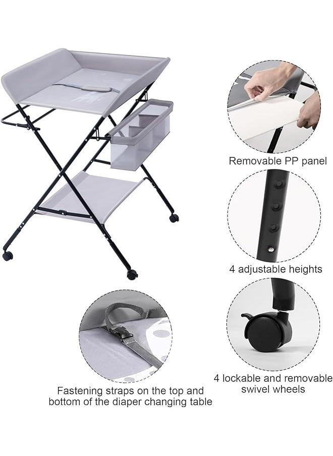 erorex Baby Changing Table Dresser Foldable Changing Table With Wheels Bottom Rack Side Basket And Clothes  - Image 2