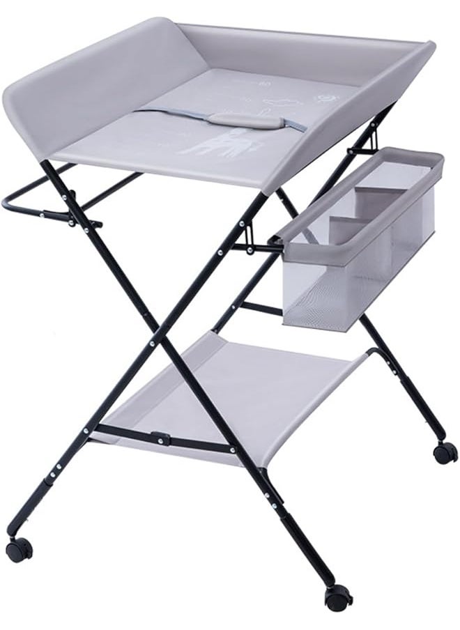 erorex Baby Changing Table Dresser Foldable Changing Table With Wheels Bottom Rack Side Basket And Clothes  - Image 1