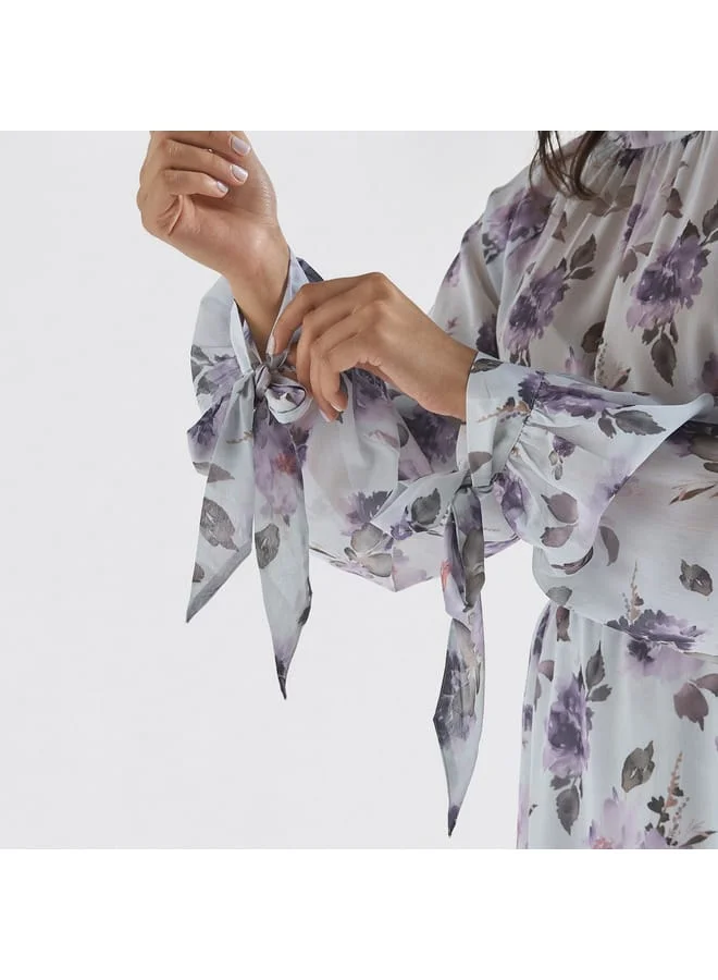 Splash FAV All-Over Floral Print High Neck Top with Long Sleeves and Tie-Ups