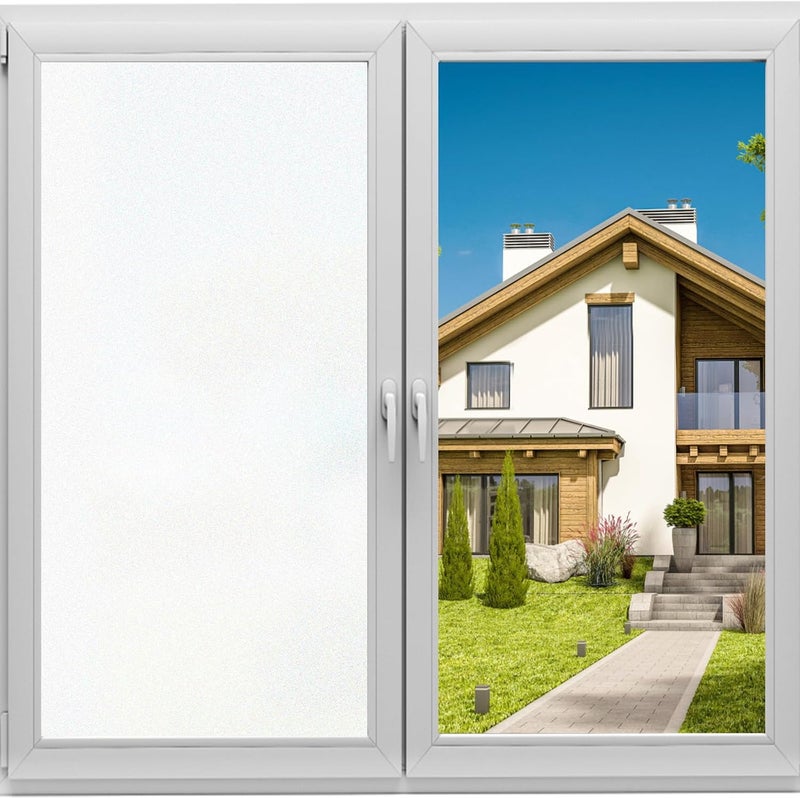 Coavas Frosted Window Privacy Film for Glass, Bathroom Window Static Cling Covering UV & Heat Blocking, Day and Night Door Opaque Frosting Film for Home Office, White, 17.5 x 78.7 Inches | Day & night privacy for home office glass doors bathroom windows, easy cling install, no adhesive, White, 17.5 x 78.7 in - Image 1