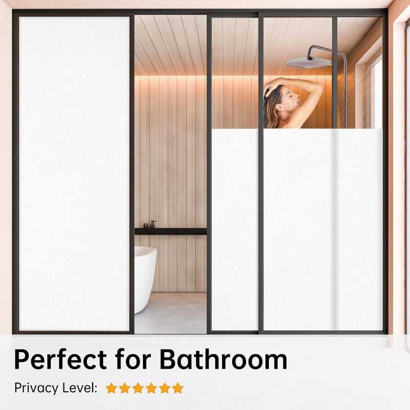 Coavas Frosted Window Privacy Film for Glass, Bathroom Window Static Cling Covering UV & Heat Blocking, Day and Night Door Opaque Frosting Film for Home Office, White, 17.5 x 78.7 Inches | Day & night privacy for home office glass doors bathroom windows, easy cling install, no adhesive, White, 17.5 x 78.7 in - Image 5