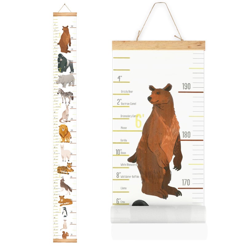 Mibote Baby Growth Height Chart Handing Ruler Wall Decor for Kids  Canvas Removable Height Growth Chart 79"" x 7.9"" (Animal) - Image 1