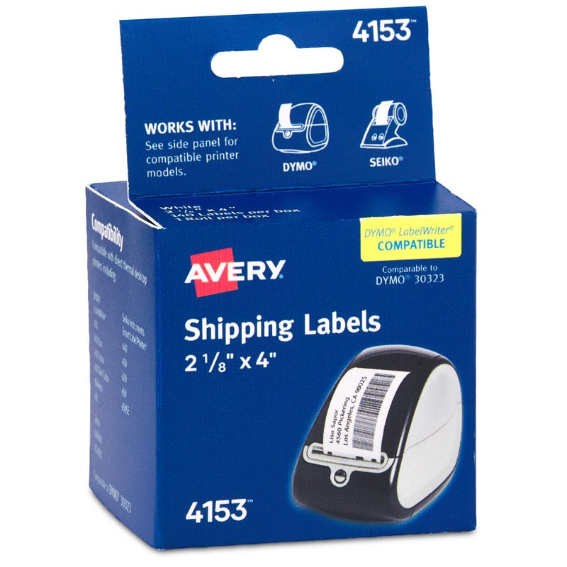 Avery Direct Thermal Shipping Labels, 2-1/8" x 4", White, Comparable to DYMO 30323, 1 Roll of Labels, 140 Printable Labels Total (4153) - Image 1