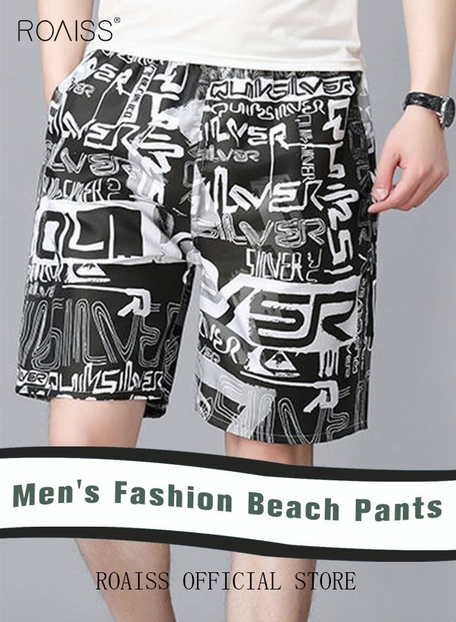 Men's Beachwear Quick Dry Beach Pants Swimming Trunks Leaves Pattern Thin Five-point Casual Pants Sports Running Boxer Swim Shorts Swimsuit Summer Multicolor