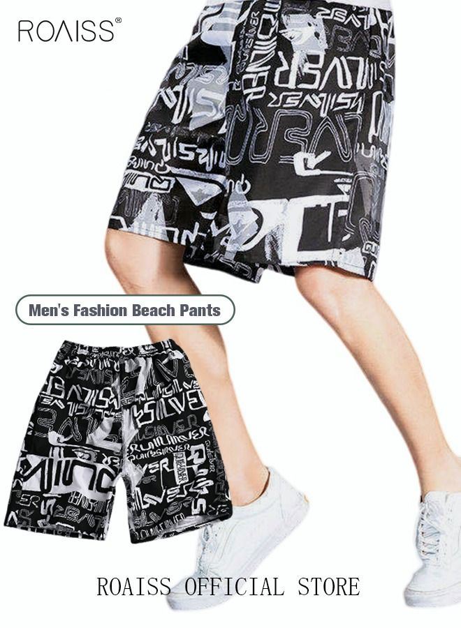 Men's Beachwear Quick Dry Beach Pants Swimming Trunks Leaves Pattern Thin Five-point Casual Pants Sports Running Boxer Swim Shorts Swimsuit Summer Multicolor