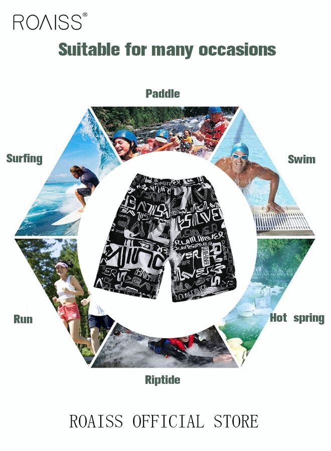 Men's Beachwear Quick Dry Beach Pants Swimming Trunks Leaves Pattern Thin Five-point Casual Pants Sports Running Boxer Swim Shorts Swimsuit Summer Multicolor
