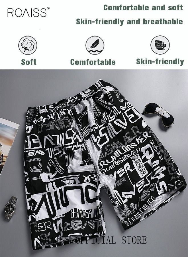 Men's Beachwear Quick Dry Beach Pants Swimming Trunks Leaves Pattern Thin Five-point Casual Pants Sports Running Boxer Swim Shorts Swimsuit Summer Multicolor