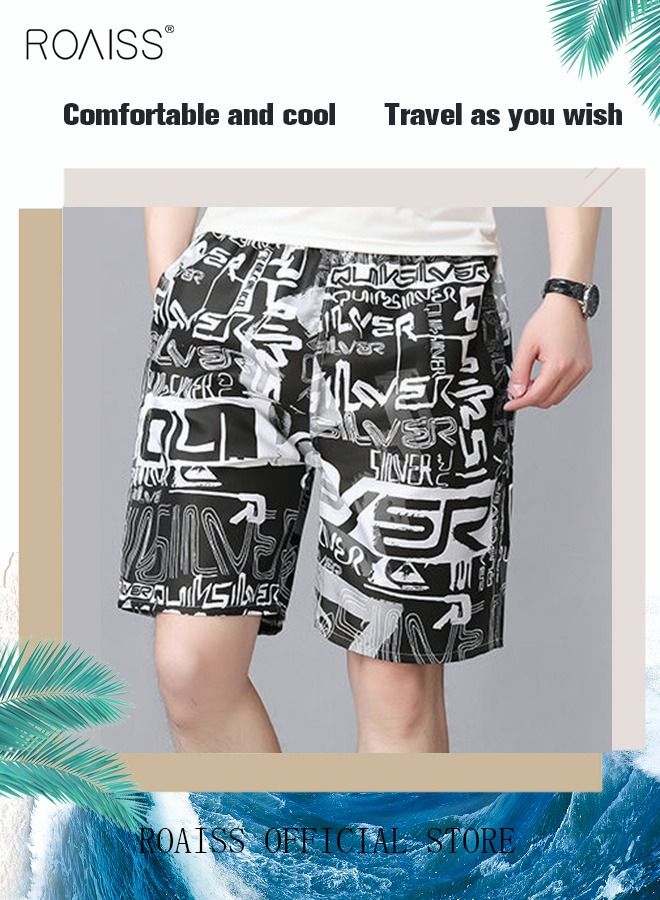 Men's Beachwear Quick Dry Beach Pants Swimming Trunks Leaves Pattern Thin Five-point Casual Pants Sports Running Boxer Swim Shorts Swimsuit Summer Multicolor