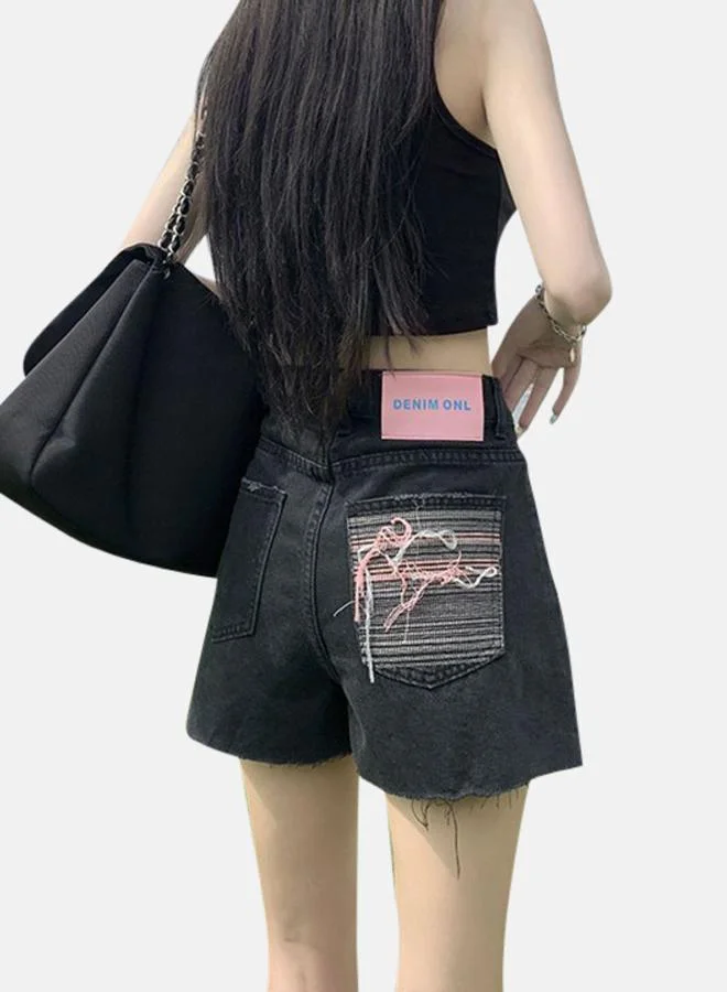 يونيكي Black Loose Fit High-Rise Denim Shorts