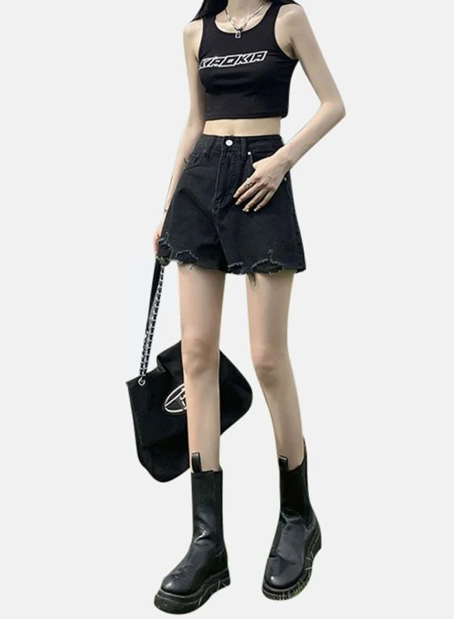 يونيكي Black Loose Fit High-Rise Denim Shorts