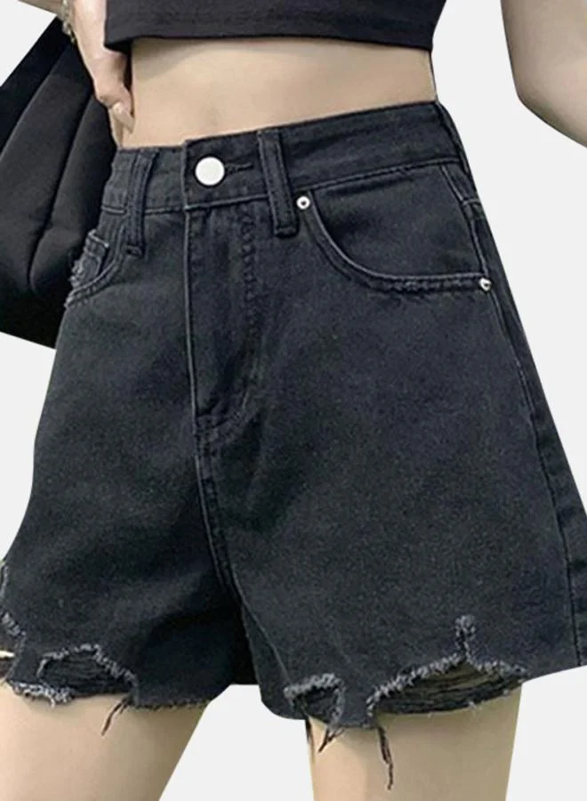 يونيكي Black Loose Fit High-Rise Denim Shorts