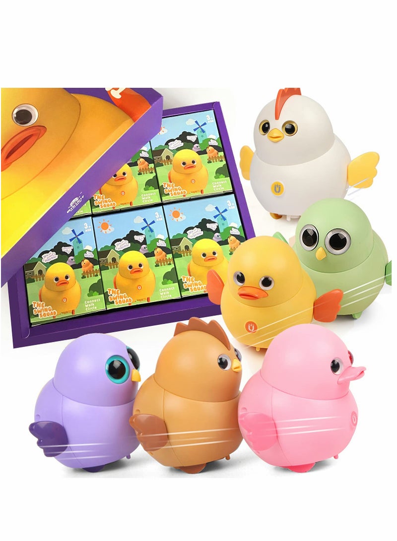 Zikra Swinging Chicken Toy, 6 Pcs Electric Walking Animal Walking Chick Team, Funny Swing Squad Can Fixed-Point Toddler Toys for Kids - Image 1