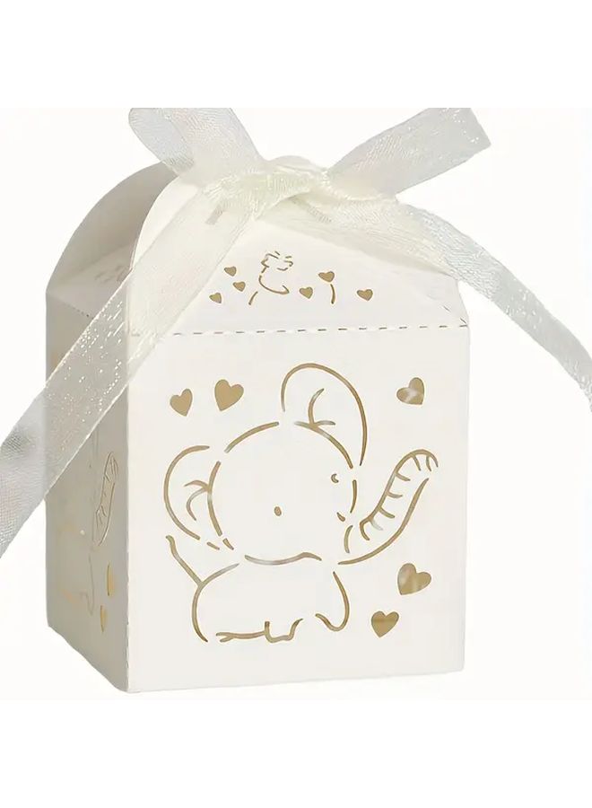 Off White Elephant Ribbon Gift Boxes 12 Pack Pastel Candy Treat Packaging Wedding Birthday Graduation Party - Image 1