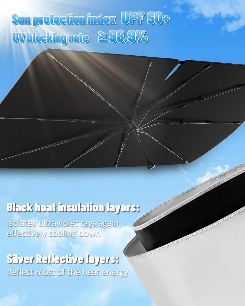Bestview Windshield Sun Shade Umbrella Compatible with GMC Sierra 1500 2500 3500 2019 2020 2021 2022 2023, Foldable Reflective Sunshade for UV Protection & Heat Reduction - Image 3