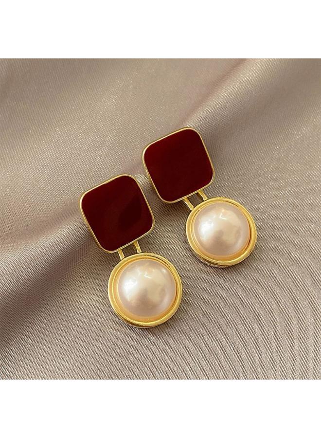 Retro Geometric Red Earrings Female Niche Earrings New Fashion Exquisite Earrings Without Earholes For Autumn And Winter Earrings 