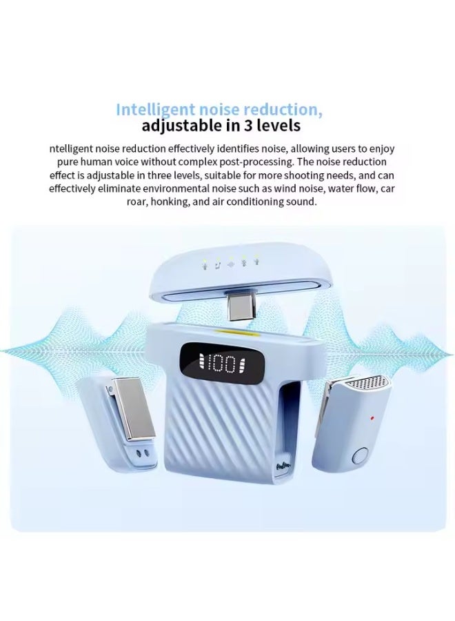 بلو فاير ميكروفون لافلير لاسلكي M8 ميني من 1 إلى 2 – مجموعة ميكروفون مزدوج مع إلغاء ضوضاء ذكي، بطاقة صوت مدمجة، ميكروفون متعدد الاتجاهات للبث المباشر، اليوتيوب، الآيفون، الكمبيوتر، الكاريوكي، المقابلات والعروض المسرحية - Image 4