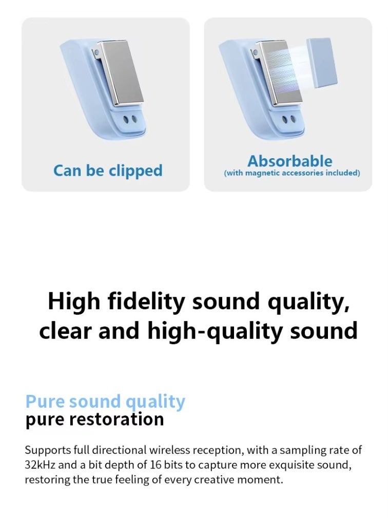 بلو فاير ميكروفون لافلير لاسلكي M8 ميني من 1 إلى 2 – مجموعة ميكروفون مزدوج مع إلغاء ضوضاء ذكي، بطاقة صوت مدمجة، ميكروفون متعدد الاتجاهات للبث المباشر، اليوتيوب، الآيفون، الكمبيوتر، الكاريوكي، المقابلات والعروض المسرحية - Image 5