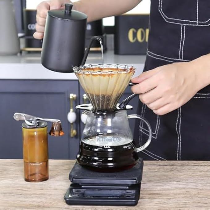 PENG GENERAL Premium Pour Over Coffee Maker Set Black 8Piece Kit With Gooseneck Kettle Manual Grinder Glass Server Filters Cleaning Brush For Home Brewing - Image 5