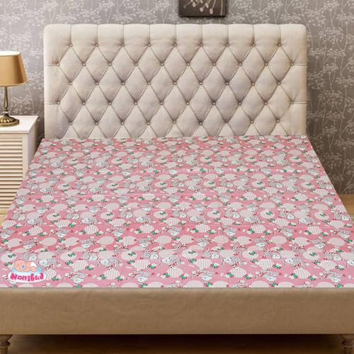 Nonibud Waterproof Plastic Mattress Protection Sheet for Baby and Adult - Double Bed/King Size - 7.5 x 6.5 feet (Peach Teddy) - Image 1