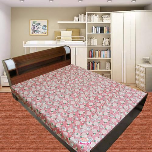 Nonibud Waterproof Plastic Mattress Protection Sheet for Baby and Adult - Double Bed/King Size - 7.5 x 6.5 feet (Peach Teddy) - Image 2