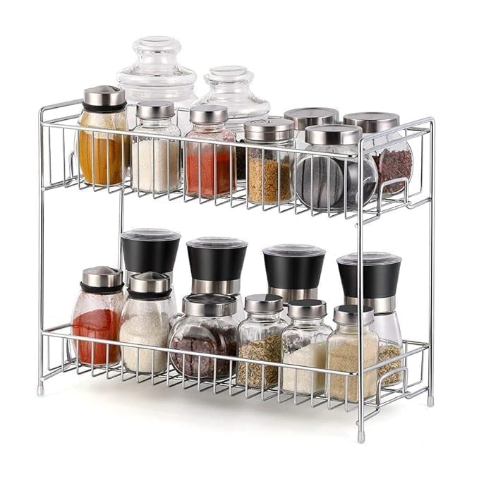 Cri8Hub Cri8HubStainless Steel Spice 2-Tier Layer Fruits & Vegetable Utensils Trolly Organizer Container Basket for Home (Multipurpose Kitchen Storage Shelf Shelves Holder Stand Rack) - Image 4