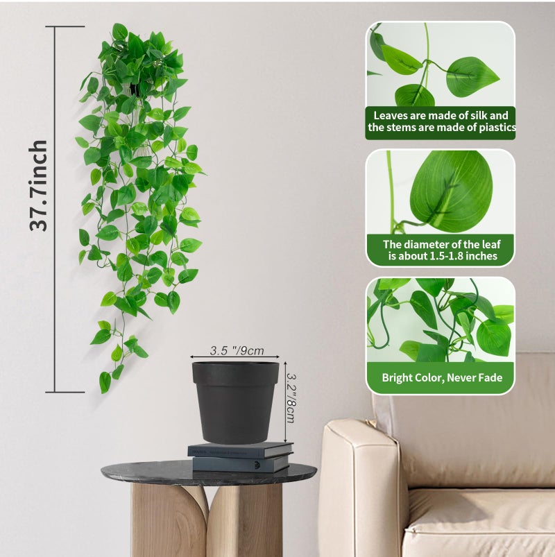 Freyalife Fake Hanging Plants for Room Decor,1pcs Artificial Potted Plants Vines for Wall Home Office Aesthetic Living Kitchen Bathroom Coffee Table Shelf Indoor Outdoor Farmhouse Patio Decorations - Image 2