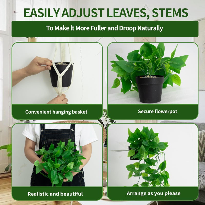 Freyalife Fake Hanging Plants for Room Decor,1pcs Artificial Potted Plants Vines for Wall Home Office Aesthetic Living Kitchen Bathroom Coffee Table Shelf Indoor Outdoor Farmhouse Patio Decorations - Image 3