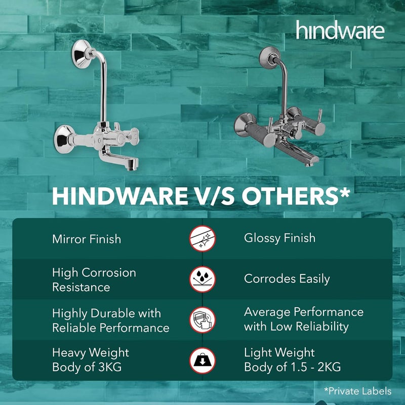 hindware خلاط حائط نحاسي Lyra F920035CP للحمام مع انحناء L (تشطيب كروم) - Image 5