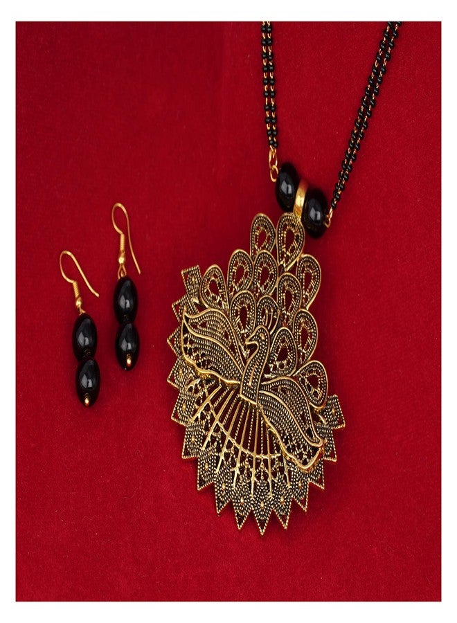 JFL - Jewellery for Less Oxidise Gold Plated Peacock Pendant Mangalsutra for Women,Valentine - Image 2