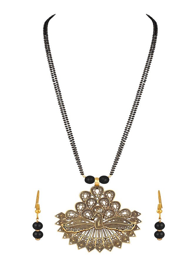 JFL - Jewellery for Less Oxidise Gold Plated Peacock Pendant Mangalsutra for Women,Valentine - Image 4