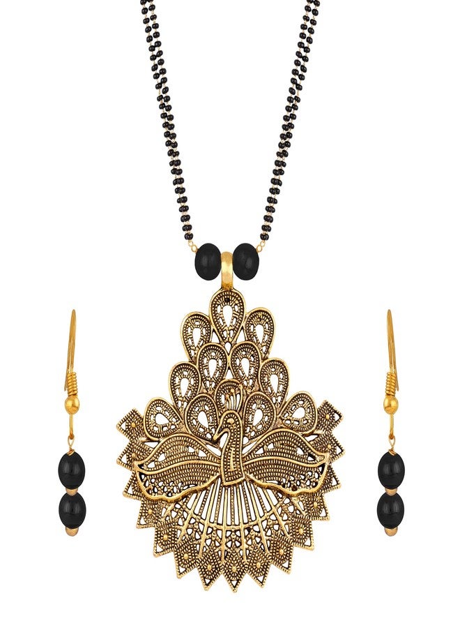 JFL - Jewellery for Less Oxidise Gold Plated Peacock Pendant Mangalsutra for Women,Valentine - Image 1