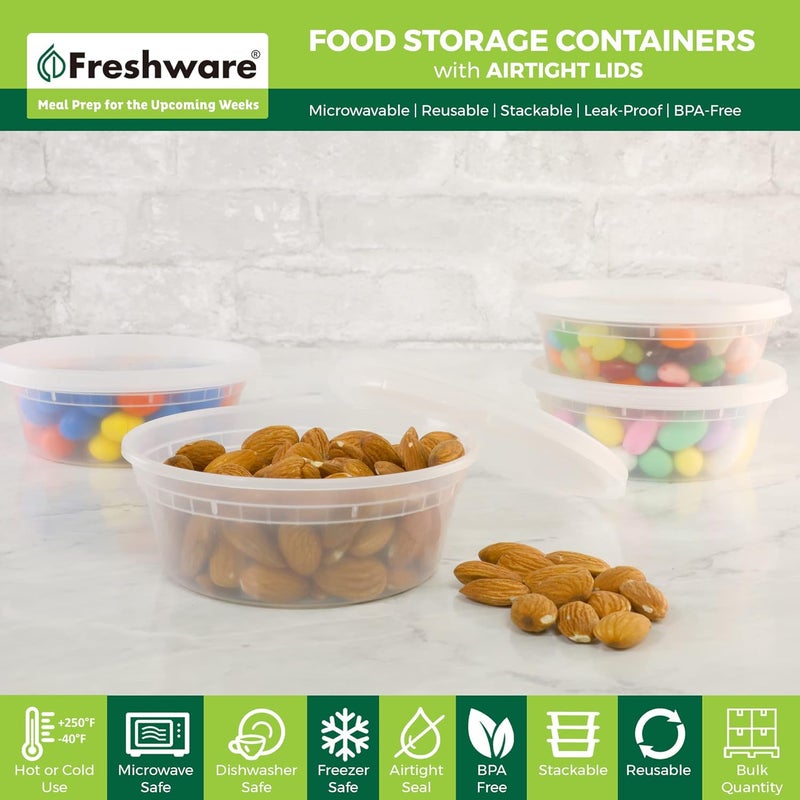 Freshware Food Storage Containers 50 Set 8 oz Plastic Deli Containers with Lids Slime Soup Meal Prep Containers  BPA Free  Stackable  Leakproof  MicrowaveDishwasherFreezer Safe - Image 2