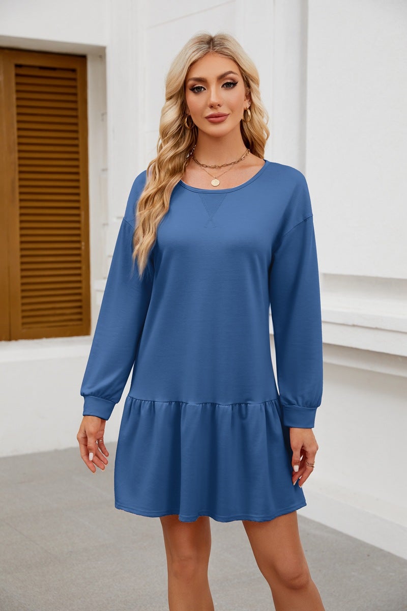 2024 Cross Neck Long-Sleeve Casual Sweatshirt Dress Pink - Image 3