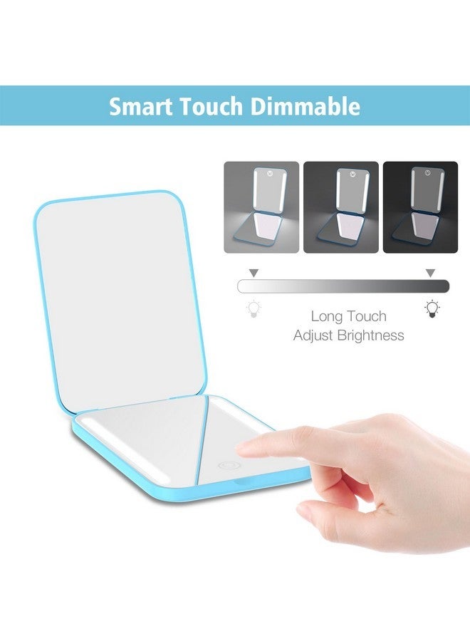 Kintion Rechargeable Pocket Mirror, Double Sided 1X/3X Magnification Compact Vanity Mirror, 3 Color Lights, Dimmable, Small Portable Wallet Mirror, Lighted Travel Mirror For Women Gifts, Blue - Image 5
