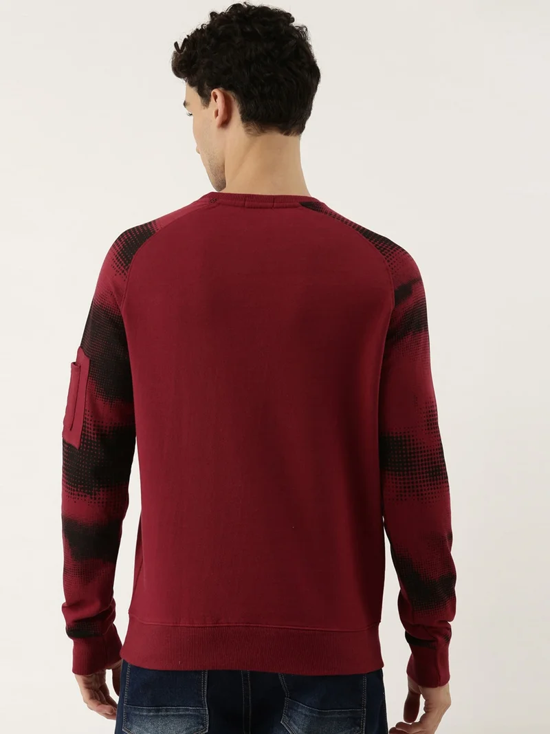 Maniac  Maniac Printed Mens Full sleeve Round Neck Maroon and Black Cotton Slim Fit Sweatshirt for Men | Best Price UAE