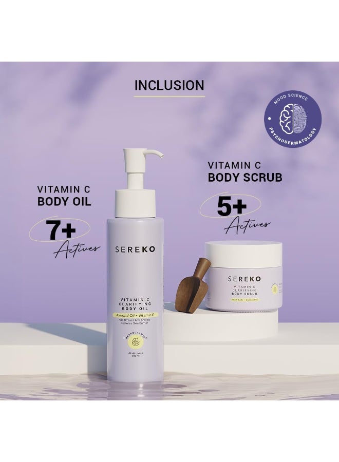 SEREKO Vitamin C Body  Clarifying Body Scrub 100 g, Clarifying Body Oil 100 ml, Exfoliator for all Skin Types, Natural, Cruelty free, Vegan,Clean Beauty for Gifting and Personal Use - Image 3