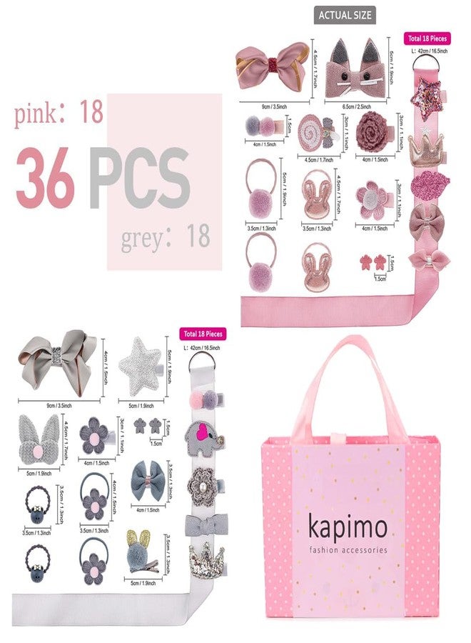 kapimo 36 pcs Hair Clips for Baby Girls Toddlers Assorted Stylish Fashion Kids Hair Accessories Gift Set Box (Dark Pink Grey) - Image 2