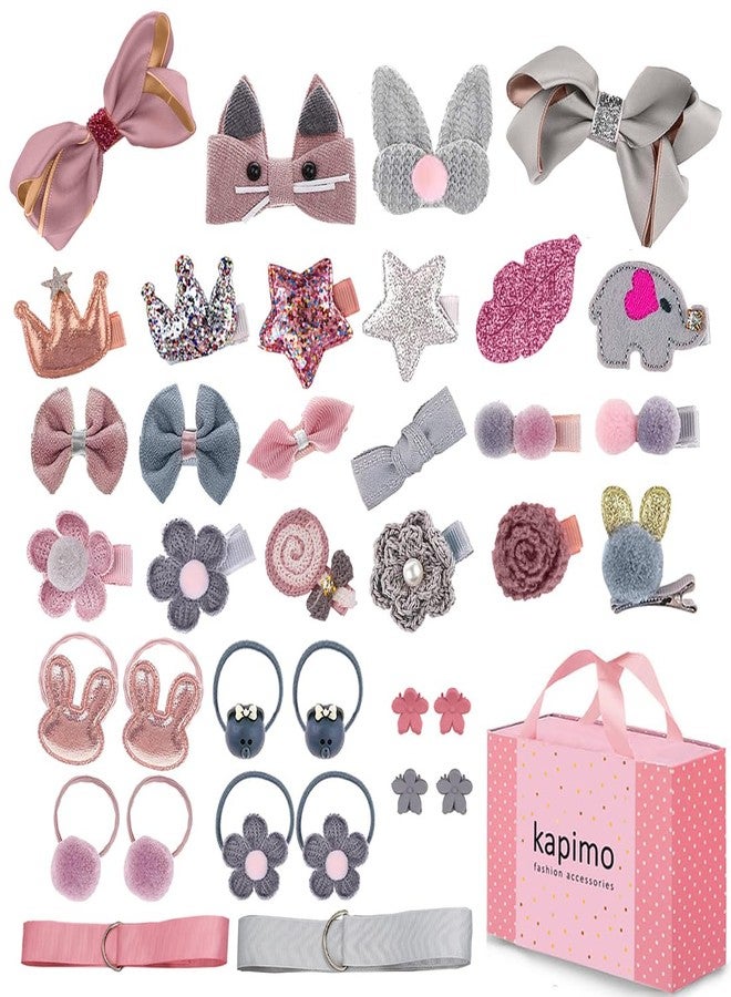 kapimo 36 pcs Hair Clips for Baby Girls Toddlers Assorted Stylish Fashion Kids Hair Accessories Gift Set Box (Dark Pink Grey) - Image 1