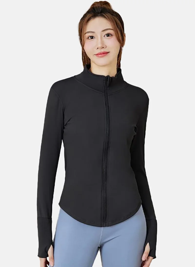 YUNIQEE Black Solid Slim Fit High Neck Jacket