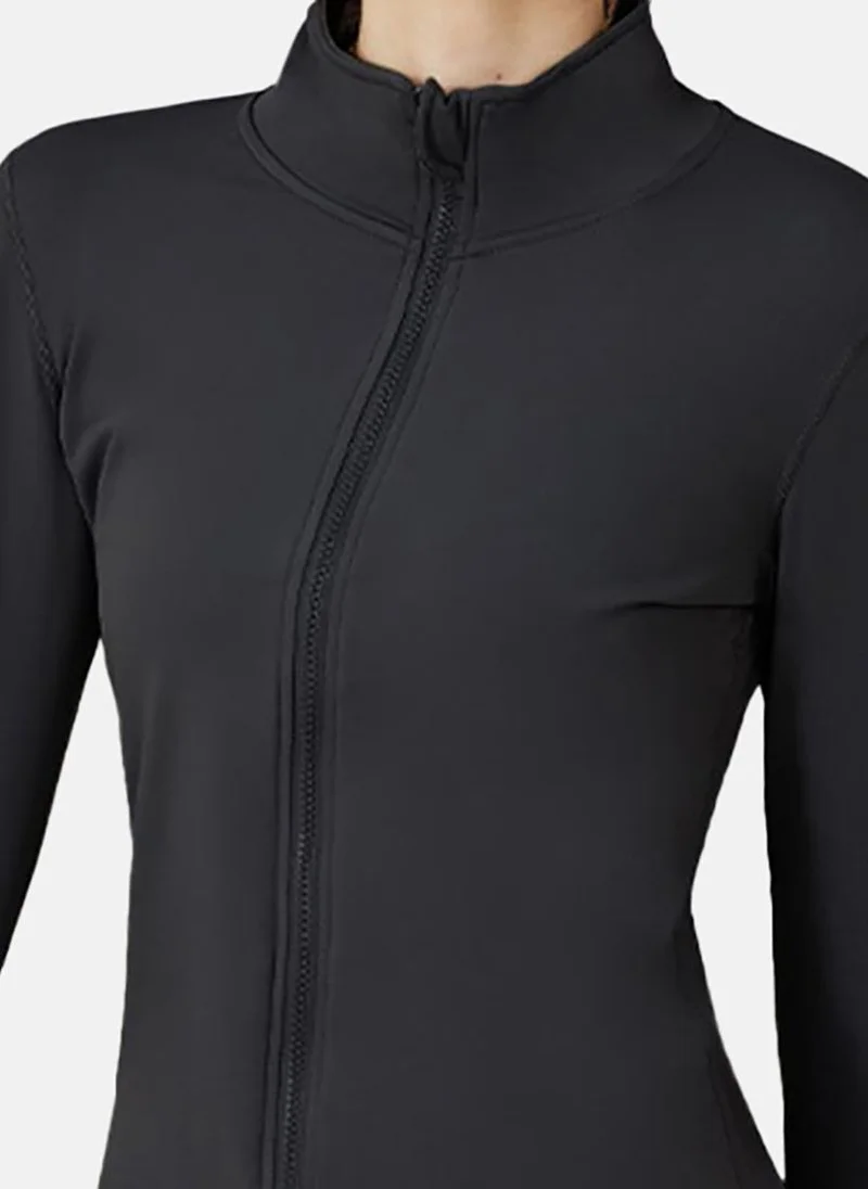 YUNIQEE Black Solid Slim Fit High Neck Jacket