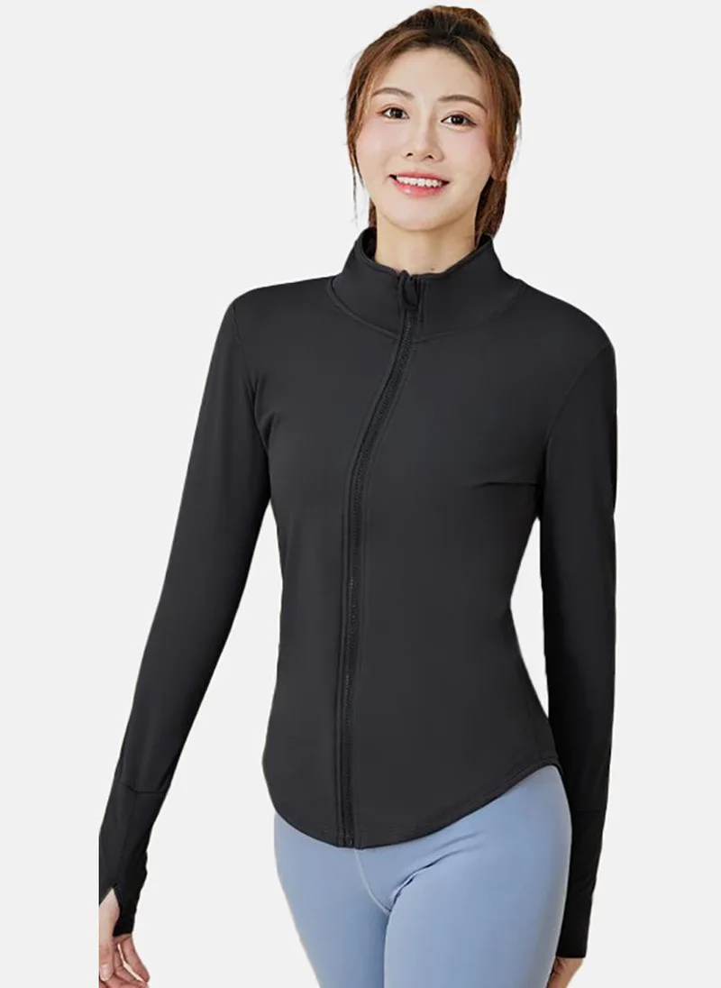 يونيكي Black Solid Slim Fit High Neck Jacket