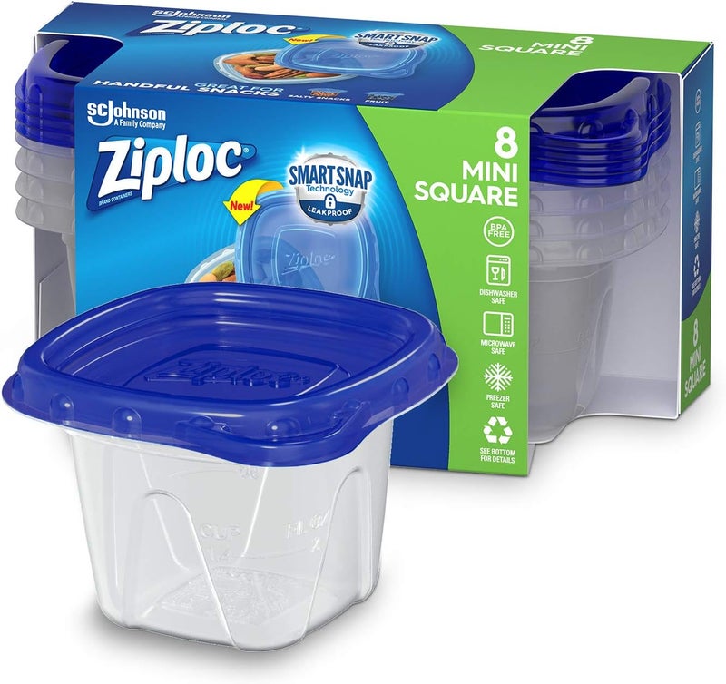 Ziploc Food Storage Meal Prep Containers Reusable for Kitchen Organization Smart Snap Technology Dishwasher Safe Mini Square 8 Count - Image 1