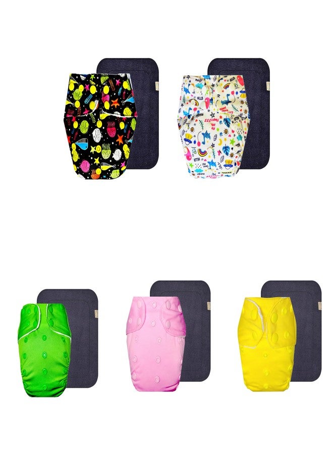 حفاضات قماشية فاخرة من دمبلدو مع حشوة رمادية (عبوة من 5) | مضادة للحساسية | مانعة للتسرب | أزرار كبس قابلة للتعديل | ضرورية للاستخدام اليومي | من 3 أشهر إلى 3 سنوات | للجنسين - Image 1