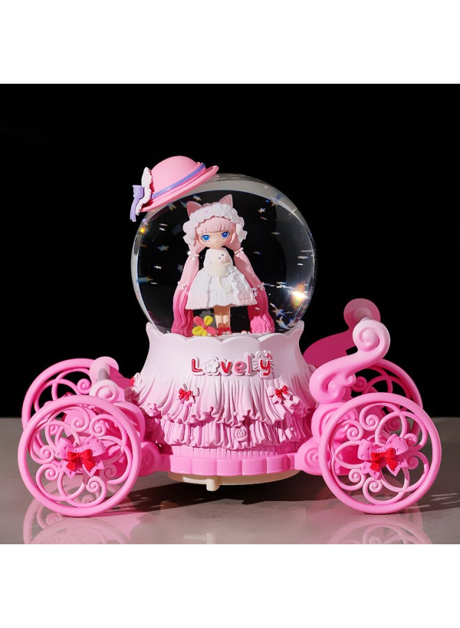 Lolita Princess Cartoon Carriage Crystal Ball Music Box Music Box Snow Light Toys Holiday Gifts Wholesale-Color:Princess Lolita Pink-Dimensions:Large Internal Rotation + Music Loop Automatic Snow Light  - Image 1